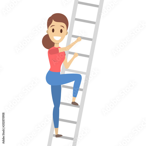 Woman climbing high.