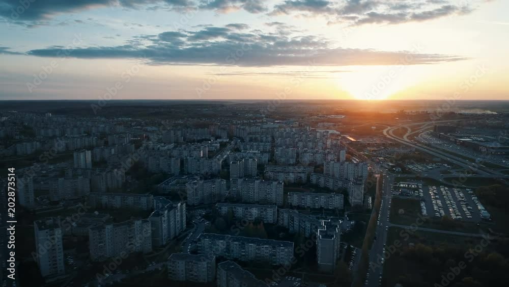 Residential Apartment Building District at Sunset, Aerial View Residential Apartment Building District at Sunset, Aerial View