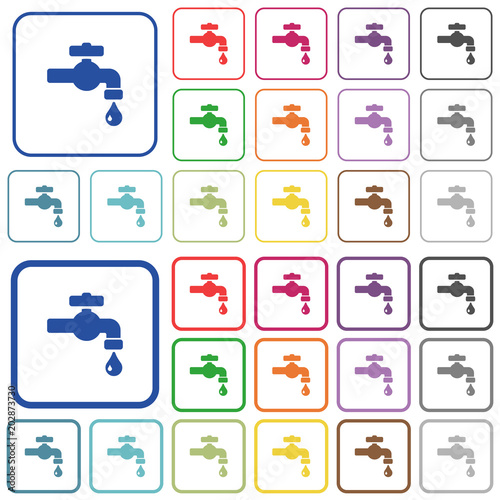 Water faucet with water drop outlined flat color icons