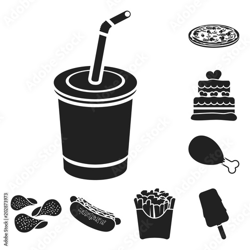 Fast food black icons in set collection for design.Food from semi-finished products vector symbol stock web illustration.