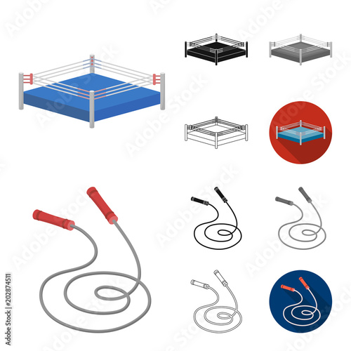 Boxing extreme sports cartoon,black,flat,monochrome,outline icons in set collection for design. Boxer and attributes vector symbol stock web illustration.