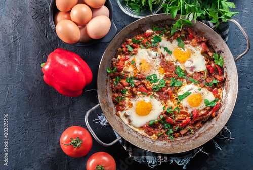 Shakshuka in a frying pan photo