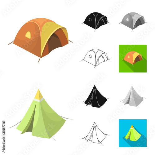 Different kinds of tents cartoon,black,flat,monochrome,outline icons in set collection for design. Temporary shelter and housing vector symbol stock web illustration.