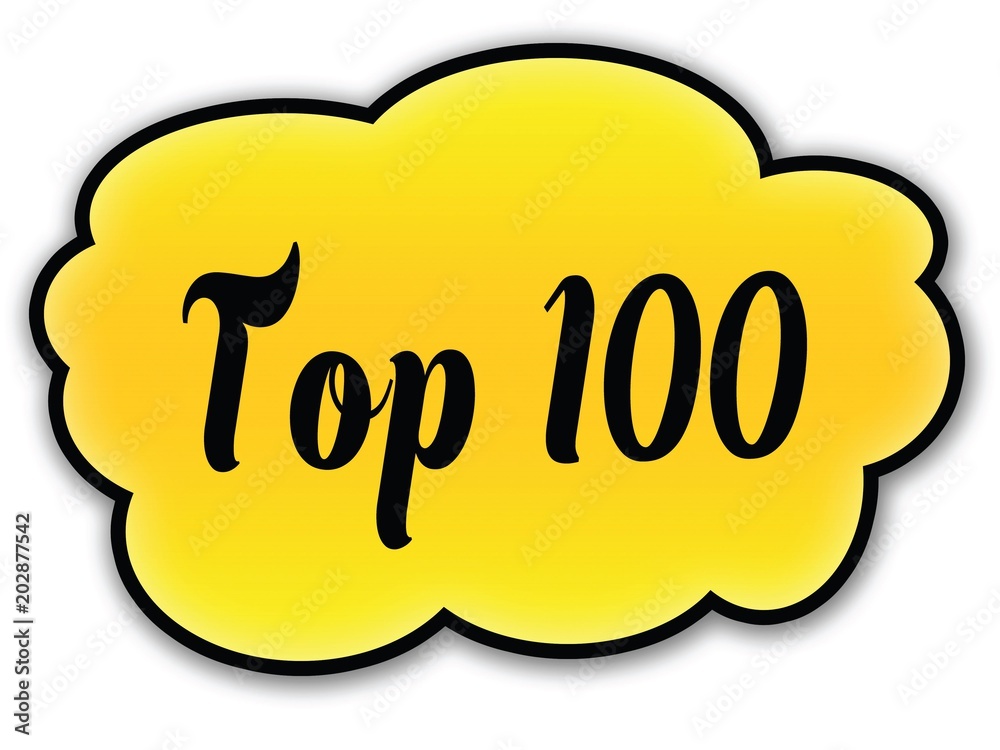 TOP 100 handwritten on yellow cloud with white background TOP 100 handwritten on yellow cloud with white background