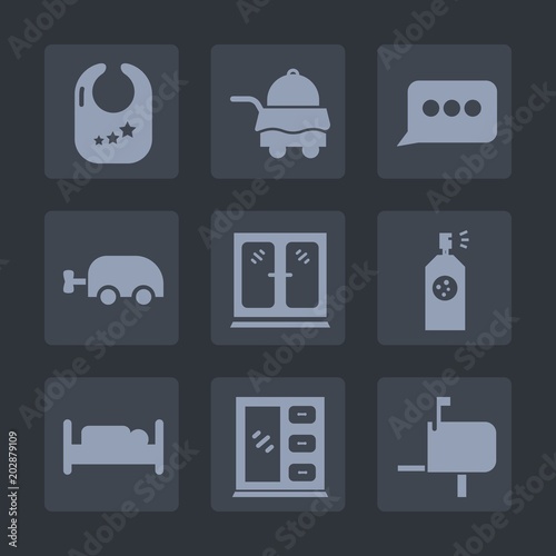 Premium set of fill icons. Such as bed, mail, toy, tray, sign, modern, childhood, kid, chat, double, carriage, spray, mailbox, white, box, newborn, baby, infant, communication, wood, luxury, cabinet
