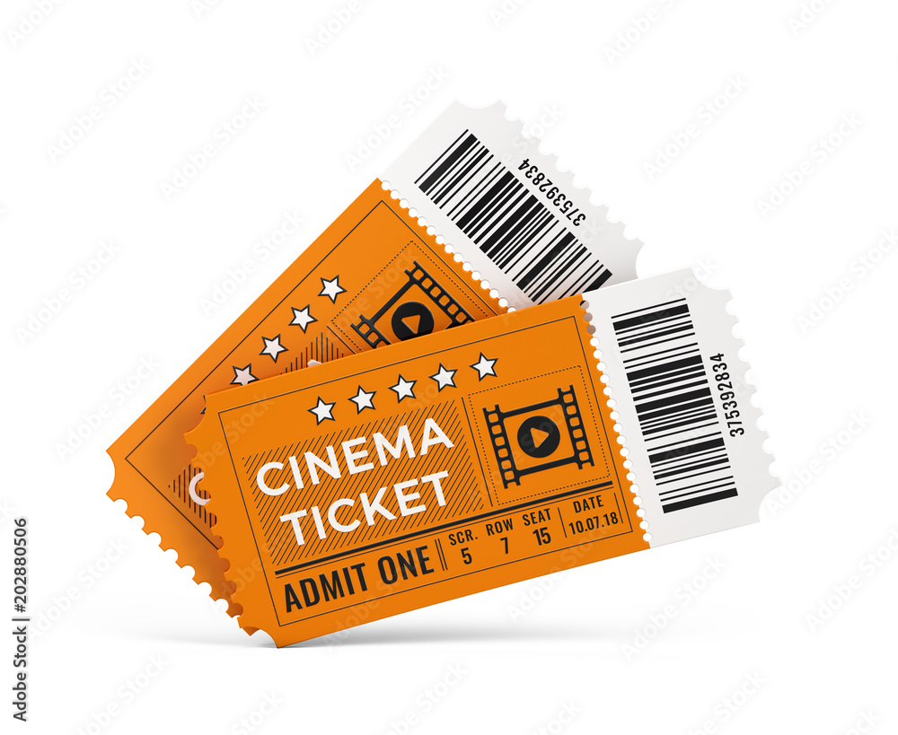 Foto Two cinema tickets isolated on white background. 3d rendering