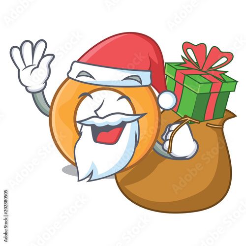 Santa with gift onion ring mascot cartoon