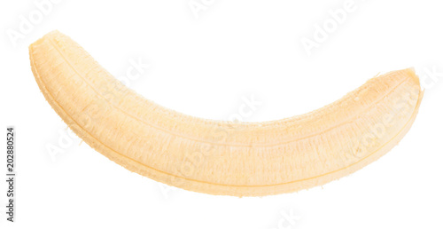 banana peeled isolated on white background. Top view. Flat lay