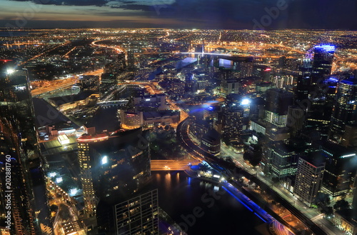 Melbourne Australia cityscape by night.