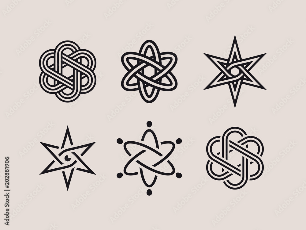 modern professional atom elements and symbols set - obrazy, fototapety, plakaty 