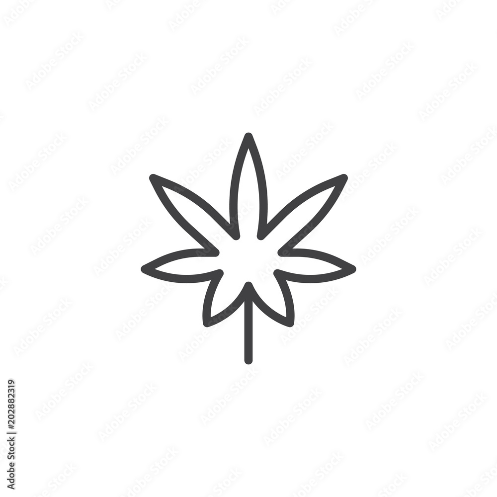 Marijuana leaf outline icon. linear style sign for mobile concept and web design. Narcotic cannabis simple line vector icon. Symbol, logo illustration. Pixel perfect vector graphics
