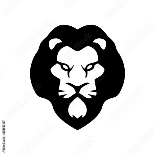 Icono plano cabeza de leon espacio negativo en color negro