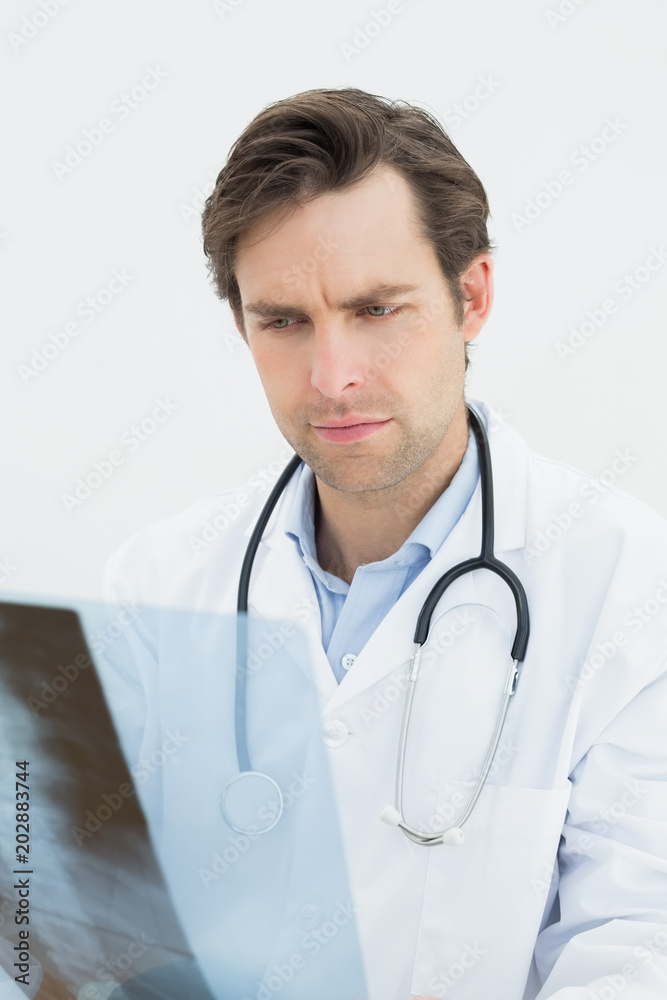 Closeup of a concentrated doctor examining spine x-ray Closeup of a concentrated doctor examining spine x-ray