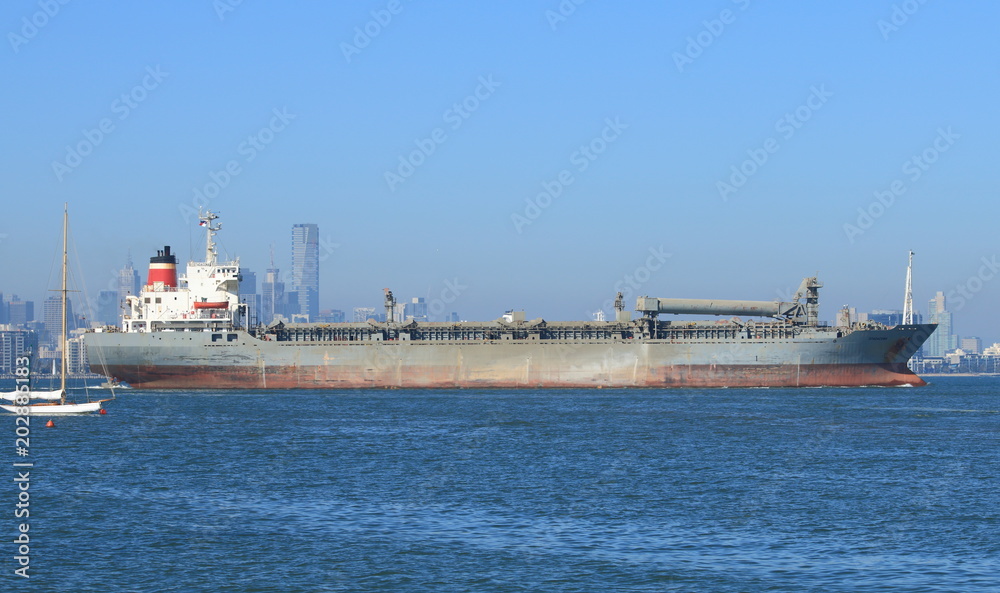 Large tanker leaves Port Phillip Bay Melbourne Austalia