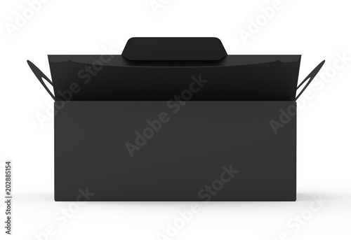 Isolated open black carton box