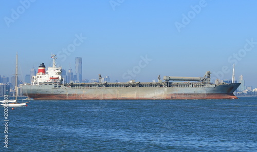 Large tanker leaves Port Phillip Bay Melbourne Austalia