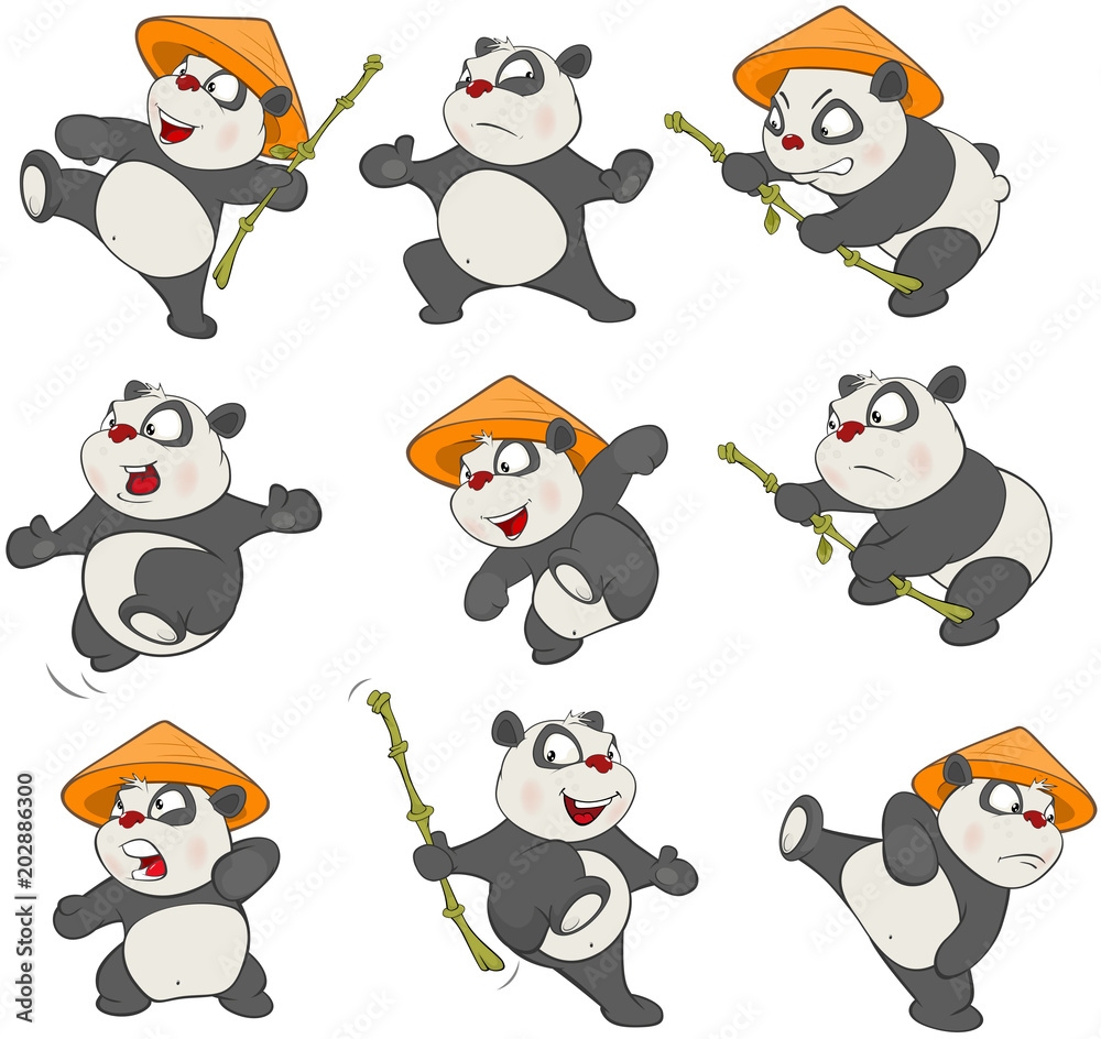Obraz premium Set of Cartoon Illustration. A Cute Panda Bear for you Design