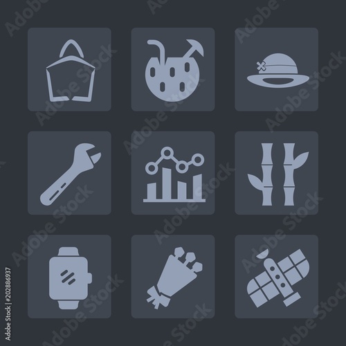 Premium set of fill icons. Such as beautiful, station, , hammer, orbit, spanner, flower, gadget, asian, technology, business, ice, drink, store, plant, bouquet, space, gift, asia, equipment, hat, bag