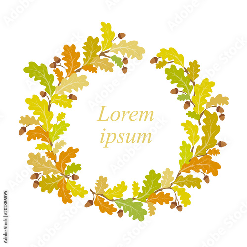 Autumn oak wreath frame - vector illustration