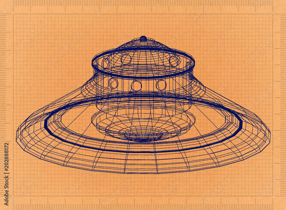 Fotografie Unidentified flying object - UFO - Retro Blueprint