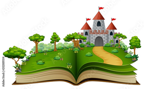 Story book with a castle in the green park
