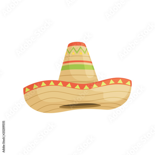 Mexican sombrero hat, traditional symbol of Mexico vector Illustration on a white background
