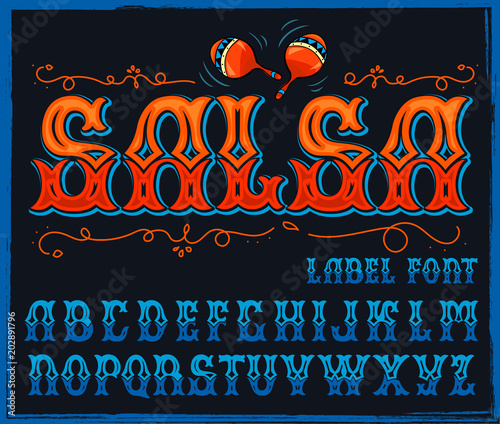 "Salsa" typeface set. Hand crafted font for festival or celebration events in traditional Mexican style.