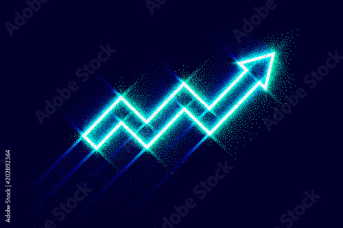 Glowing arrow on dark background. Vector illustration.