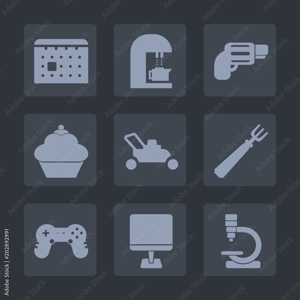 Premium set of fill icons. Such as pistol, sweet, brown, equipment, grass, biology, dessert, drink, research, handgun, calendar, time, lawn, computer, beverage, gun, play, schedule, cafe, internet, pc Premium set of fill icons. Such as pistol, sweet, brown, equipment, grass, biology, dessert, drink, research, handgun, calendar, time, lawn, computer, beverage, gun, play, schedule, cafe, internet, pc