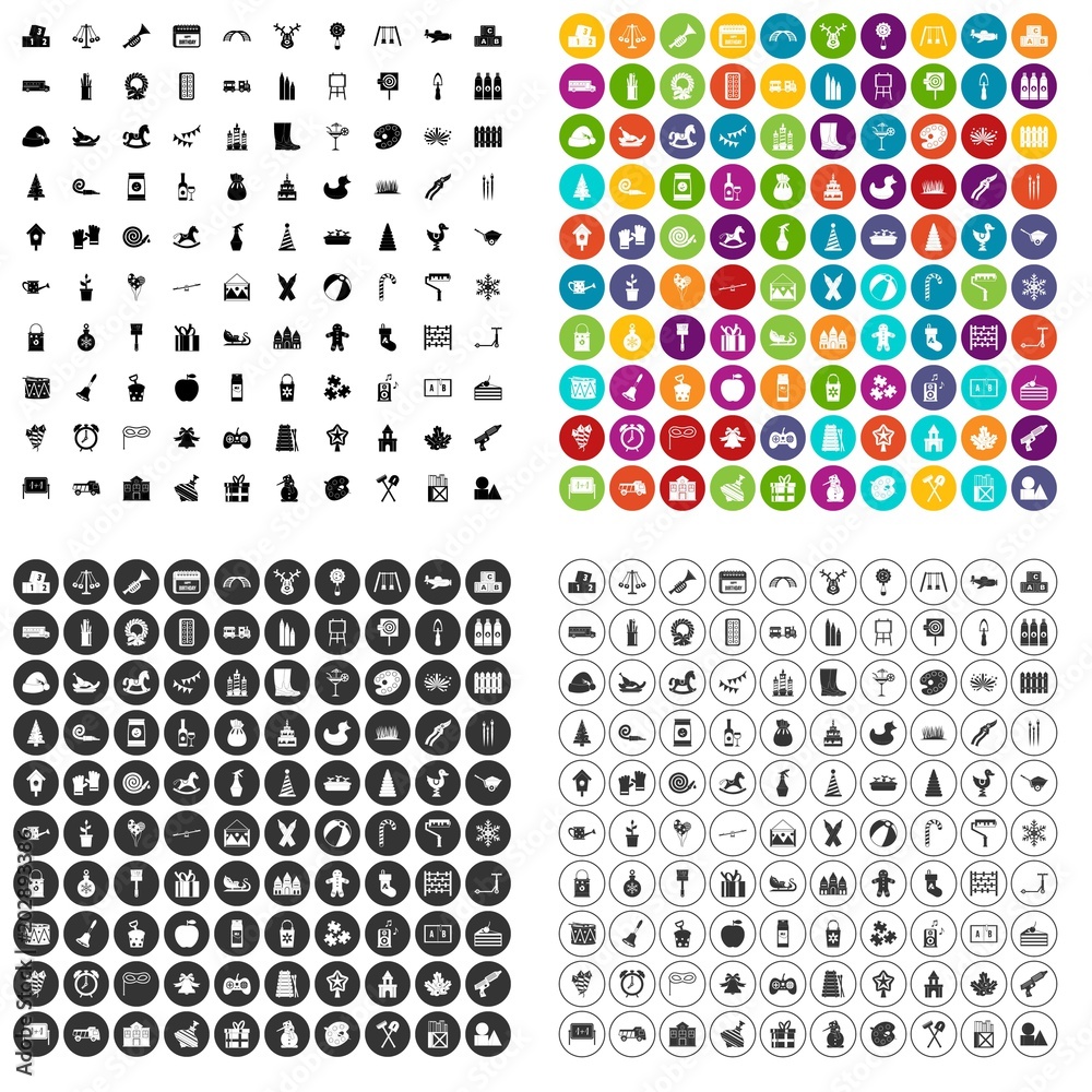 100 preschool education icons set vector in 4 variant for any web design isolated on white