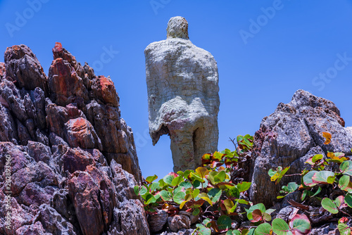 Caracas, Vargas, Venezuela - 04.14.2018: Seascape with marine sculptures on the rocks. photo