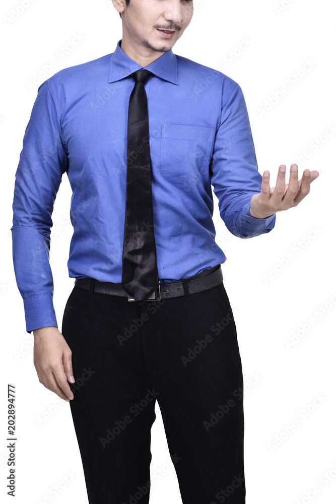 Portrait of businessman showing empty hand Portrait of businessman showing empty hand