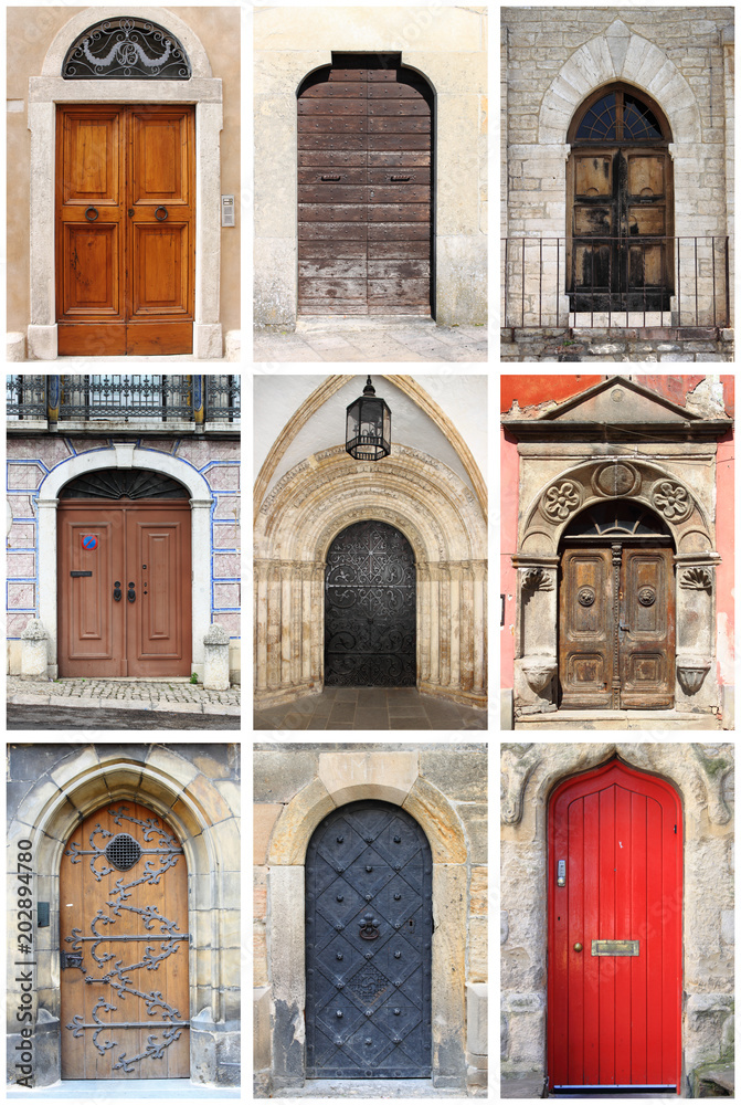 Medieval front doors with rounded arch