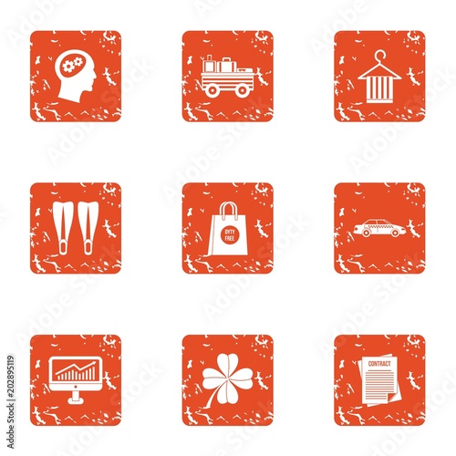 Contract icons set. Grunge set of 9 contract vector icons for web isolated on white background
