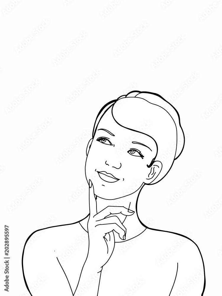Single continuous line drawing cute girl thinking Vector Image