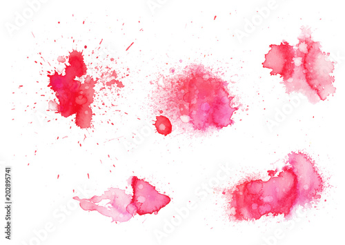 Set of colorful abstract watercolor texture stain with splashes and spatters. Modern creative watercolor background for trendy design.