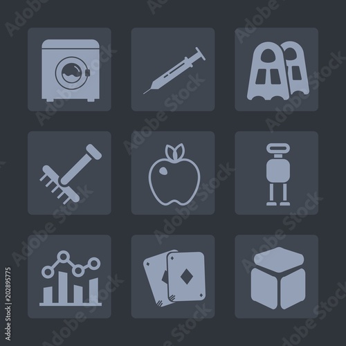Premium set of fill icons. Such as housework, graph, autumn, chart, game, rake, android, grass, sea, finance, needle, fruit, wash, cyborg, trend, underwater, diver, play, fall, cube, appliance, sign