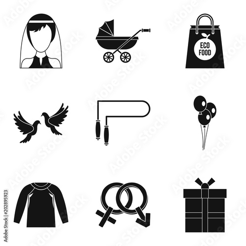 Female happiness icons set. Simple set of 9 female happiness vector icons for web isolated on white background