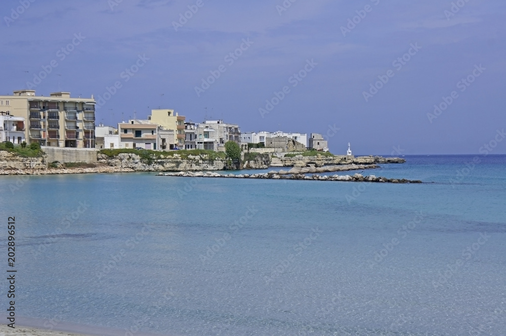 Italy, Puglia, view of the new part of the city of Otranto on the strait, referred to as the road of Otranto