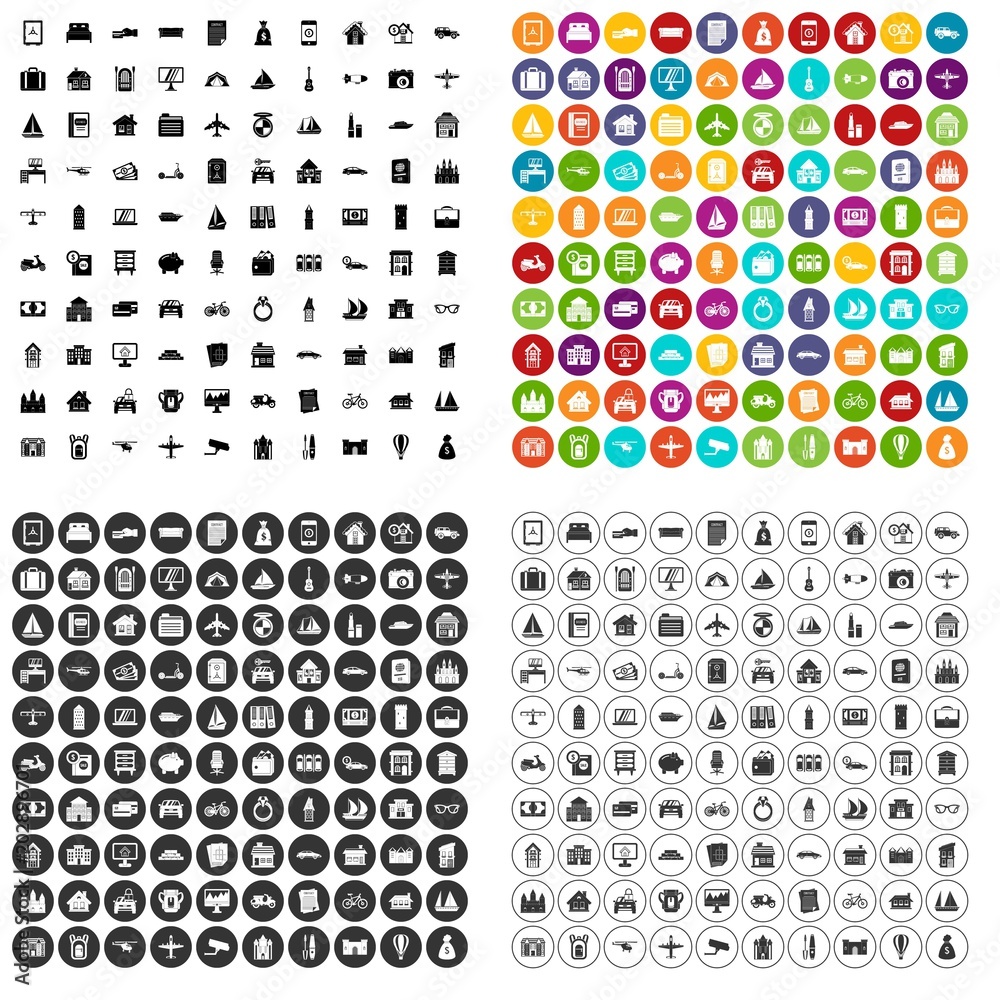 100 property icons set vector in 4 variant for any web design isolated on white - obrazy, fototapety, plakaty 