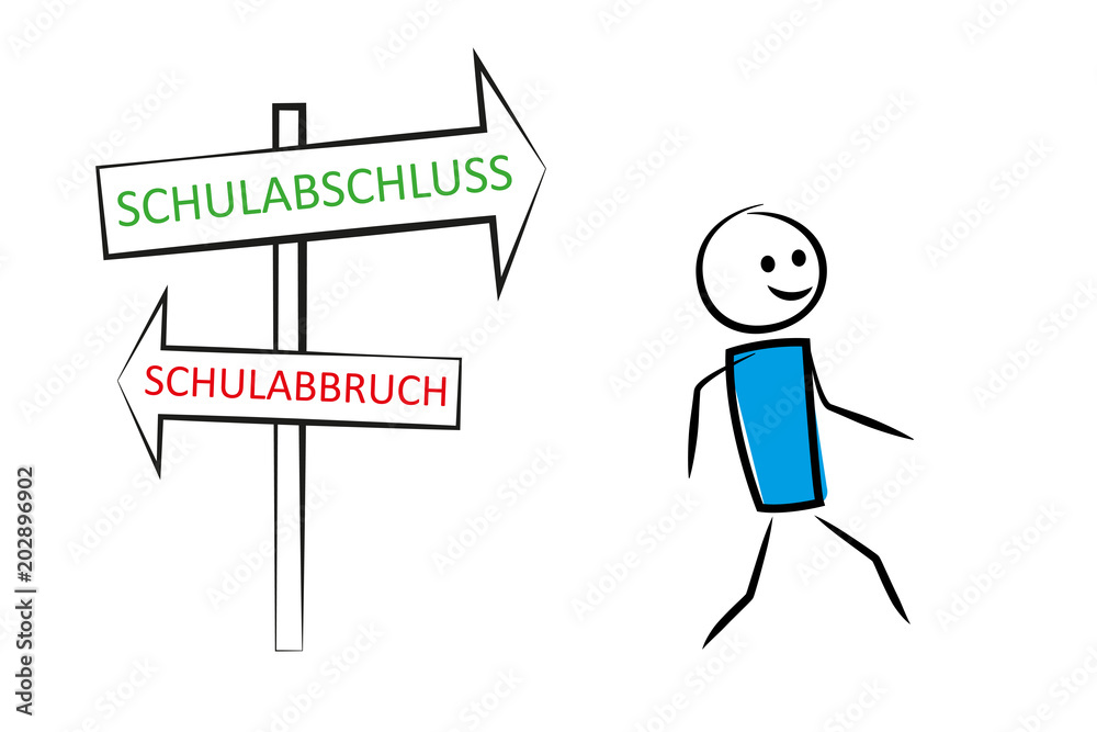 Mann mit Wegweiser Schulabschluss Schulabbruch Mann mit Wegweiser Schulabschluss Schulabbruch