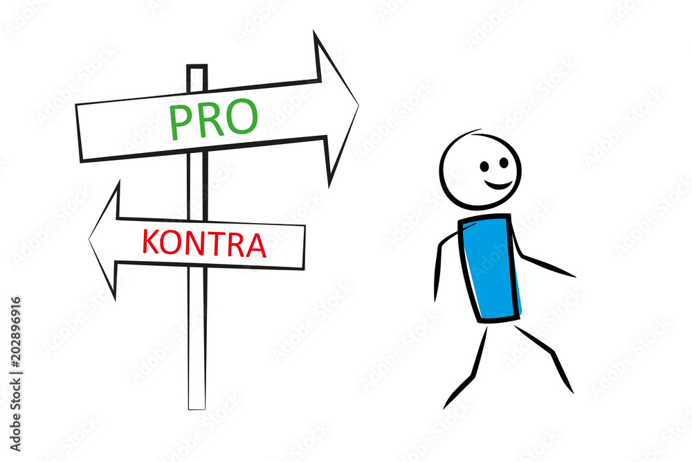 Mann mit Wegweiser Pro und Kontra Mann mit Wegweiser Pro und Kontra