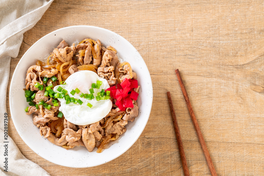 pork rice bowl with egg (Donburi) - japanese food pork rice bowl with egg (Donburi) - japanese food