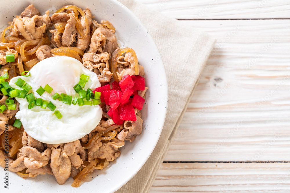 pork rice bowl with egg (Donburi) - japanese food pork rice bowl with egg (Donburi) - japanese food