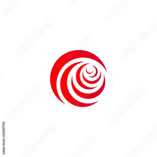 Red abstract rose, vector logo template on white background. Stylish flower illustration, circular shape, arc design element.