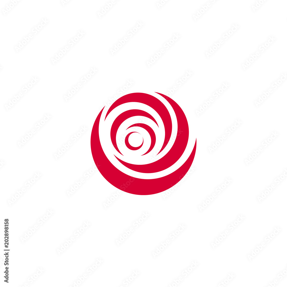 Red abstract rose, vector logo template on white background. Stylish flower illustration, circular shape, arc design element.