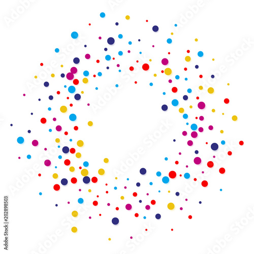 Vector colorful round confetti frame isolated on white background