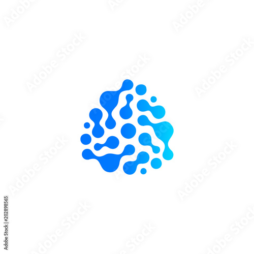 Blue abstract water drop icon. Molecular compound, chemical reaction. Abstract shape, Isolated logo, unusual sillhoutte symbol.
