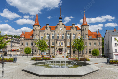 Town hall and Magistrat Square of Walbrzych, Waldenburg city, Lower Silesia, Poland.