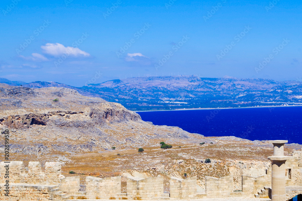 View from the ancient fortress to the Mediterranean Sea on The Rhodes island